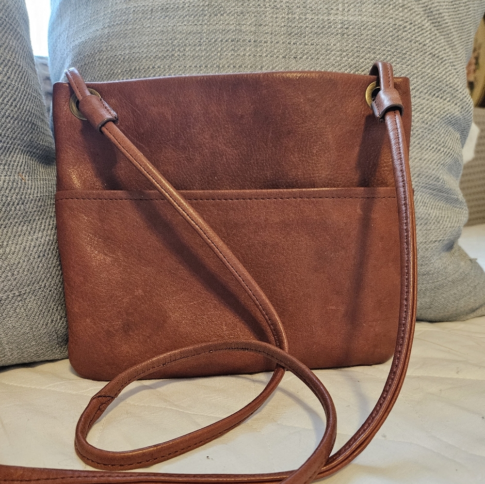 Margot genuine, leather Crossbody shoulder handbag, purse, minimalist, brown